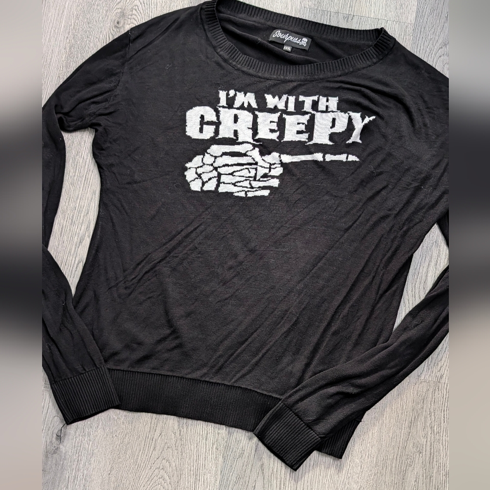 Sourpuss I'm With Creepy Skeleton Goth Sweater XXXL Black